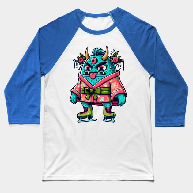 Ice skating monster Baseball T-Shirt by Japanese Fever